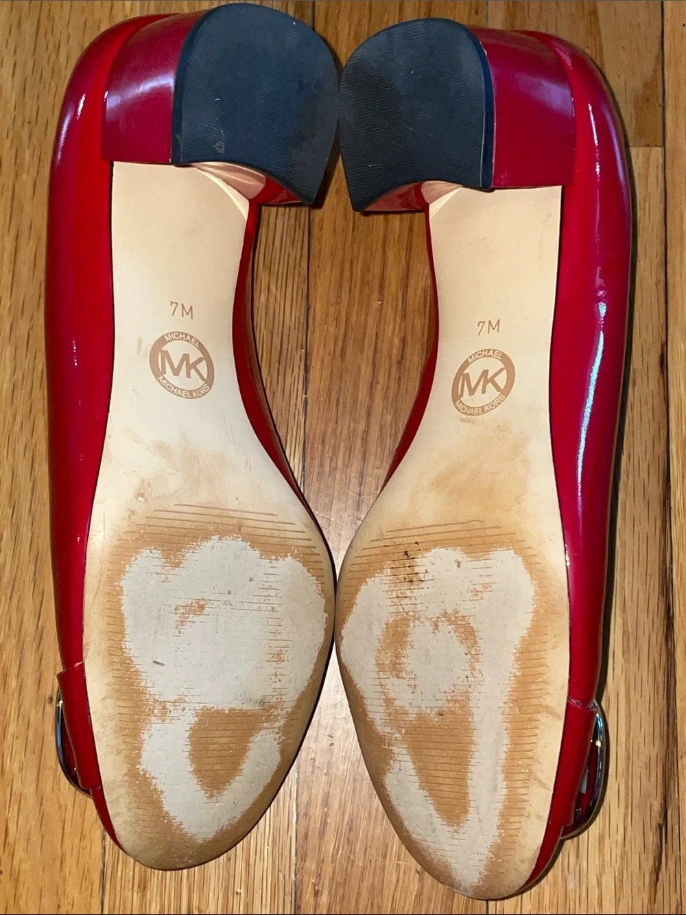 Michael Kors Red Patent Ballet Flats with Logo Buckle